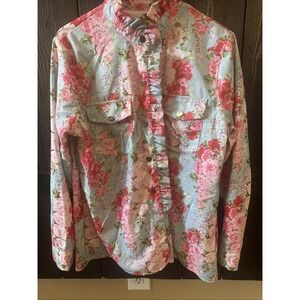 Super Cute Western Boho Floral Button Up Unbranded Size Large Ruffles